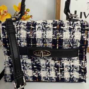 🖤 Tweed Structured Top Handle Bag – Classic & Stylish
